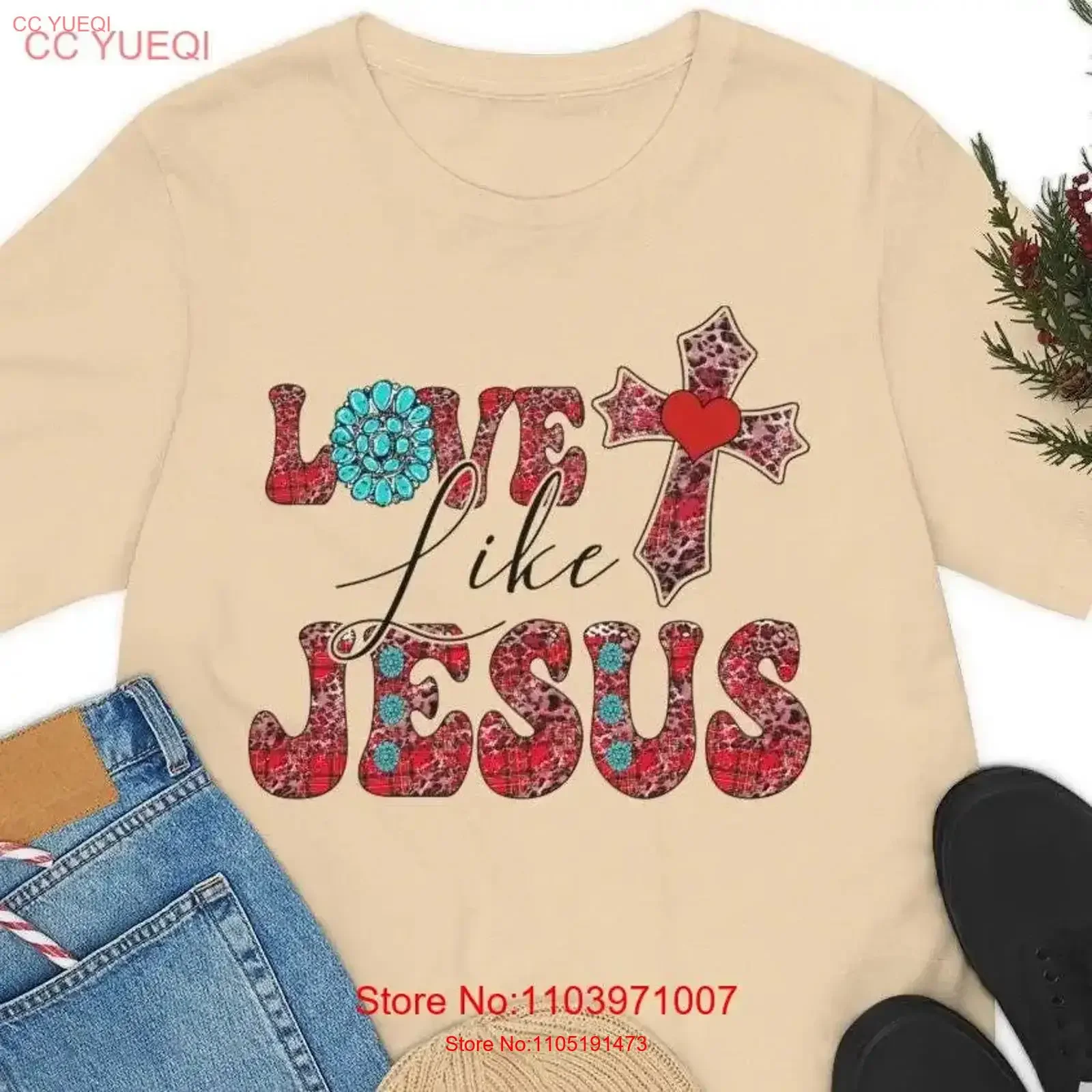 

Love Like Jesus T Shirt Catholic gift for her mom woman dad clothing Religious vintage Washed graphic Stylish Stretched