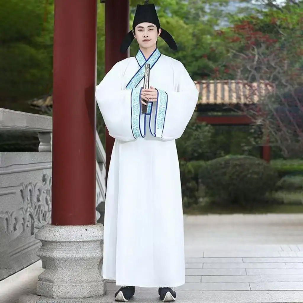 Men's Hanfu Tang Song Cross Collar Long Robe Traditional Chinese Embroidered Clothing Halloween Scholar Cosplay Costume Hanfu - view 3