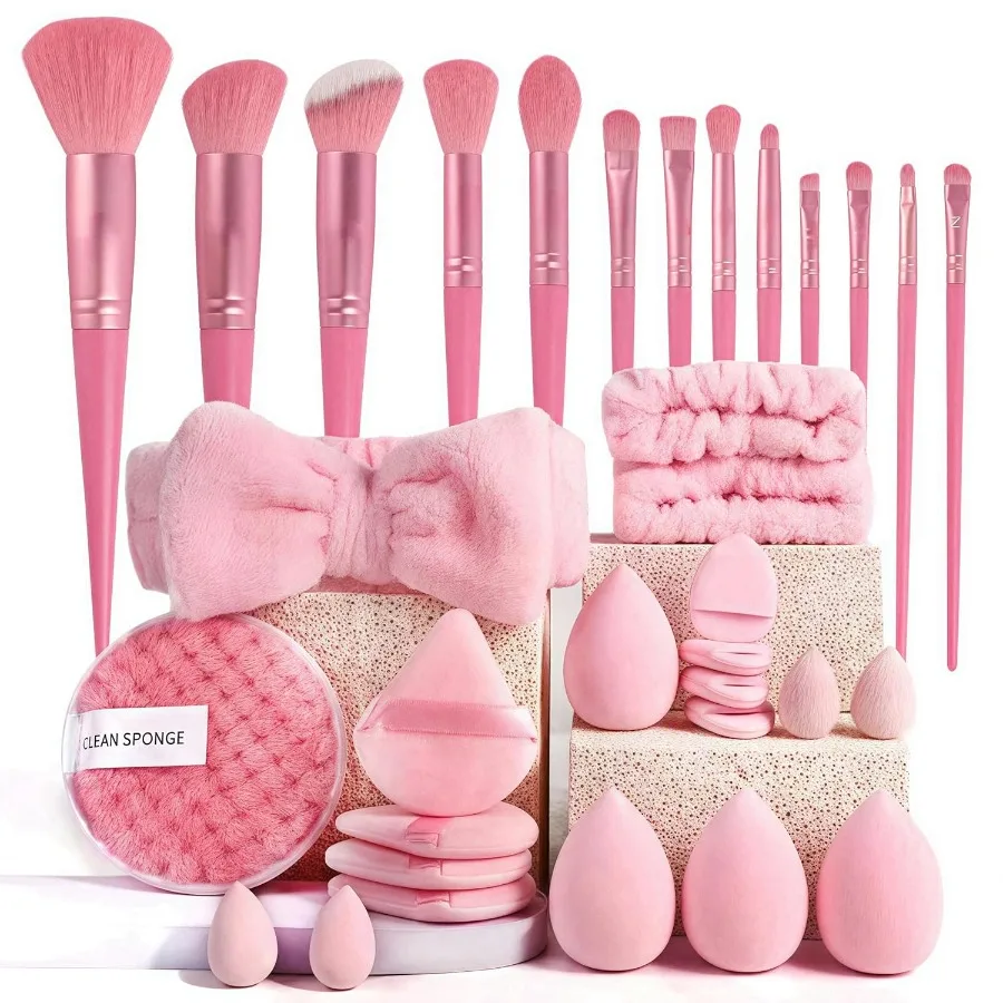 

Makeup Brush Set 33 Pcs Makeup Tool Set Premium Synthetic Foundation Powder Concealers Eye shadows Blush Makeup Brushes Pink 33
