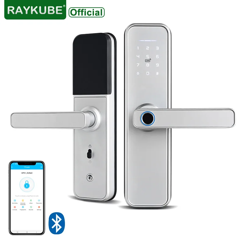 silver smart biometric fingerprint door lock tt lock app controle remoto sem fio abra a porta raykube x5 01