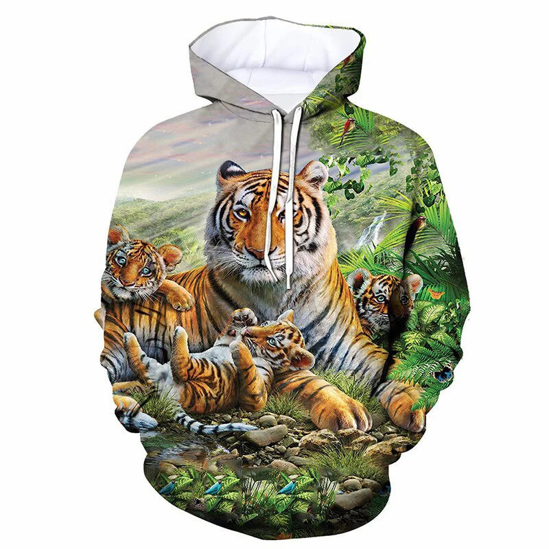 Autumn Winter Hoodies Animal Tiger 3D Print Streetwear Men Women Oversized Sweatshirts Hoodie Kids Pullovers Tracksuits Clothing