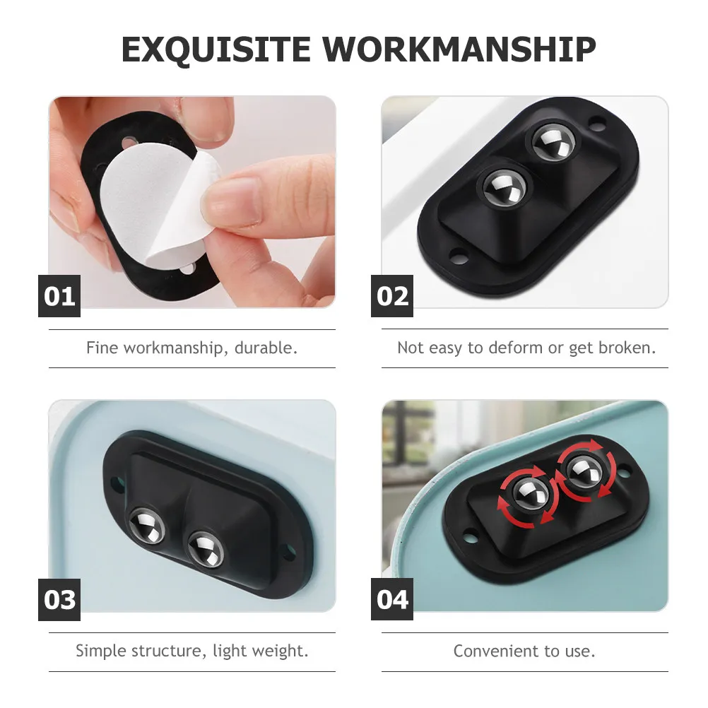 8Pcs Mini Swivel Caster Wheels with Adhesive Backing for Trash Bins, Storage Boxes & Small Appliances – Silent & Smooth