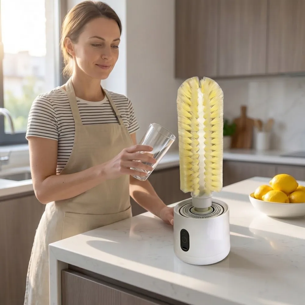 

360° Rotating Brush Electric Glass Cleaner Soft-bristle Brush Multi-functional Electric Cup Scrubber Hanging Non dirty hand