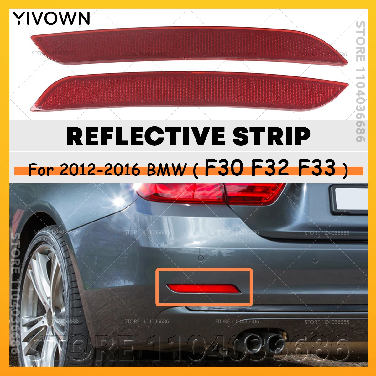 

For 2012-2016 BMW 320i 328i 335i 428i 435i, Hybrid 3 F30 F32 F33 Rear Bumper Reflector Warning Parking Lights Reflective Strips