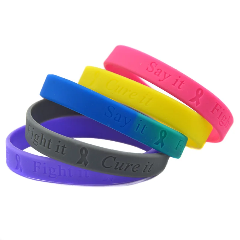 50 Pcs Say It Fight It and Cure It Silicone Rubber Wristband for Cancer Debossed Logo Medical Inspirational Bangle