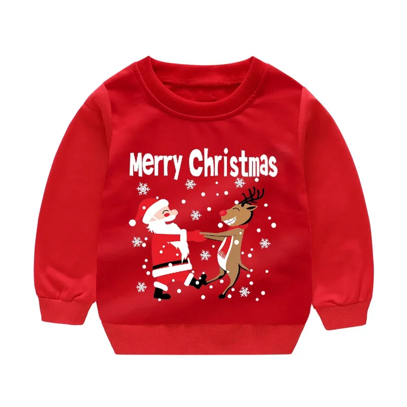 Baby Girl Winter Warm Clothes 2-6T Toddler Girl Red Christmas Party Costume Kids Santa Claus Printed Hoodies Boys Sweatshirts