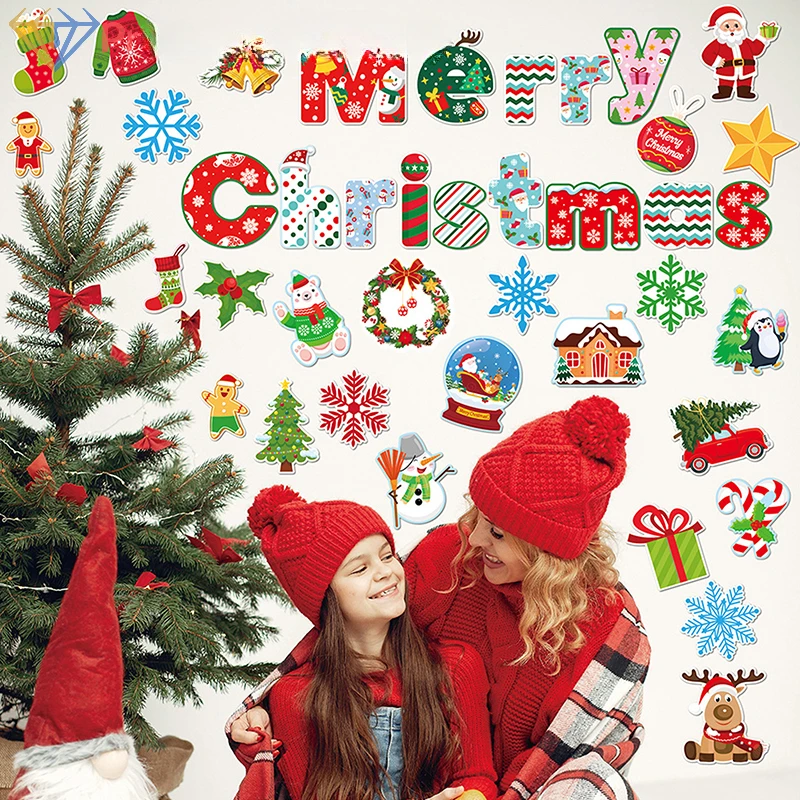 

83 Pcs Christmas Cutouts For Bulletin Board Decor Set With Border- Christmas Themed Paper Cut-Outs Wall Decals For Kids Teacher