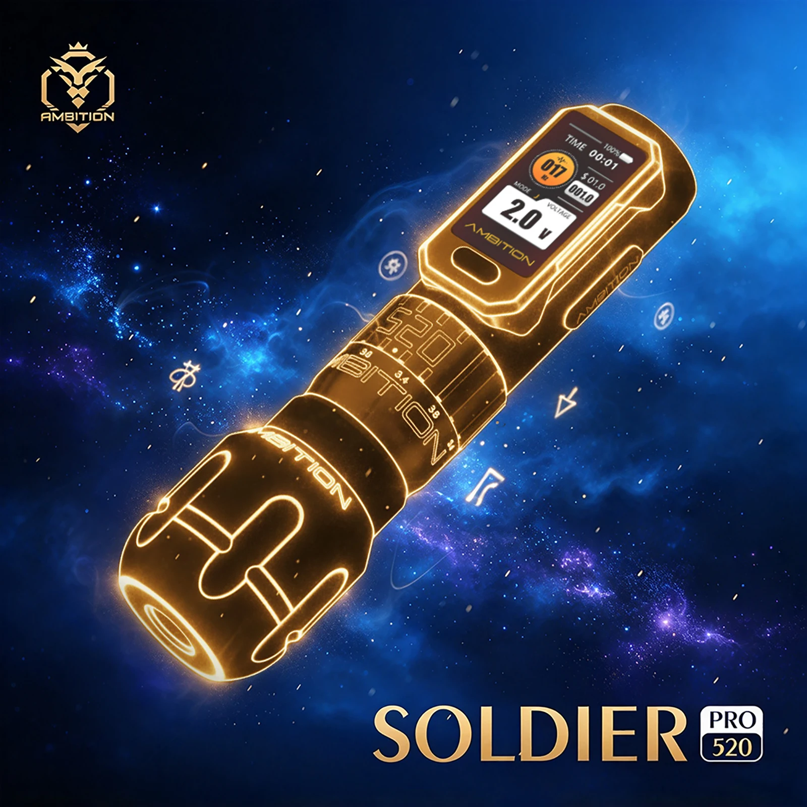 Ambition Soldier Pro 520 Wireless Professional Tattoo Kit ORE AEGIS Cartridges Needles 20pcs High Torque Coreless Motor Tattoo