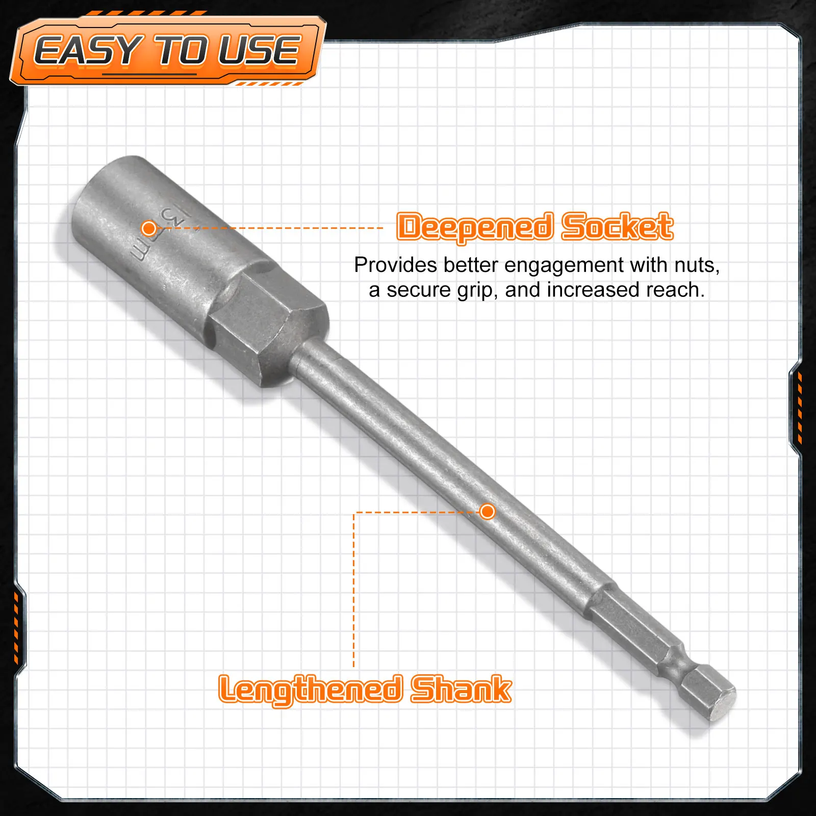 1pcs Nut Driver Drill Bit 5.5mm-19mm Metric Impact Socket 1/4