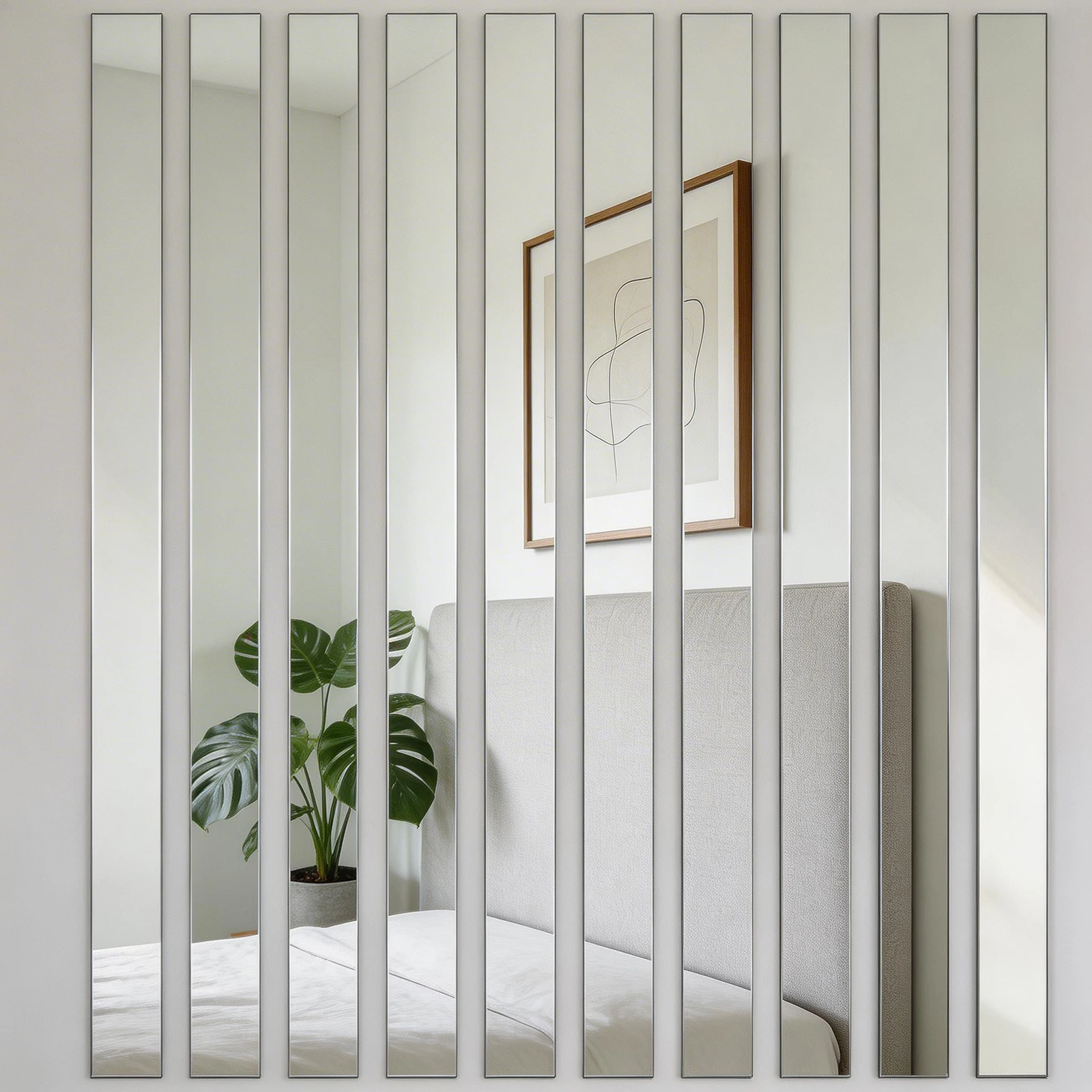 10Pcs Mirror Wall Stickers Striped Design Mirror Art Tile Decal DIY Self Adhesive Wall Line Border Decals Acrylic Mirror Sheets