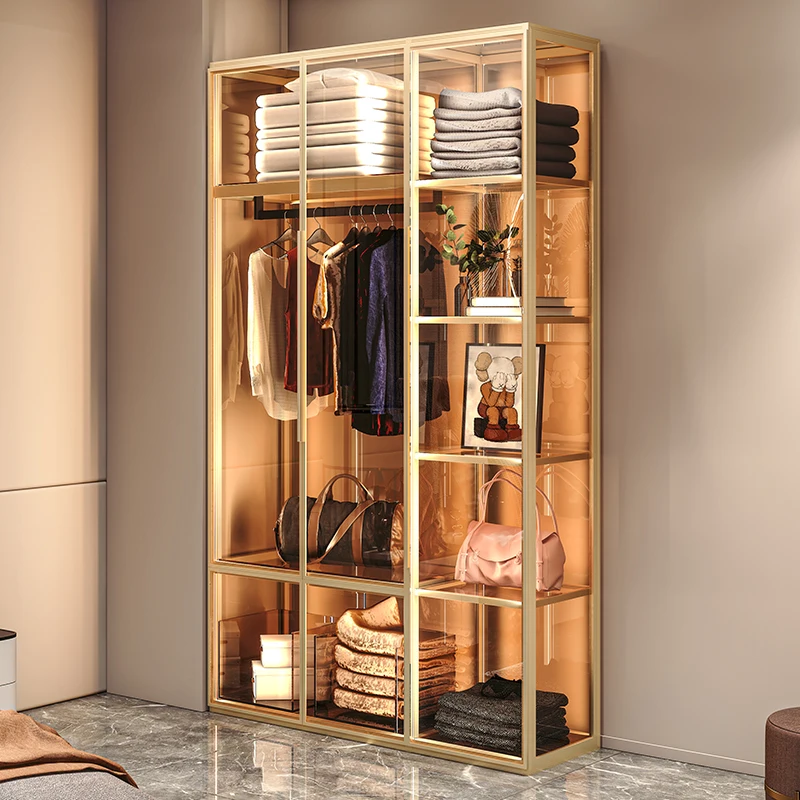 All-aluminum frame toughened glass corner L-shaped glass wardrobe online celebrity wardrobe zero formaldehyde with lamp lockers