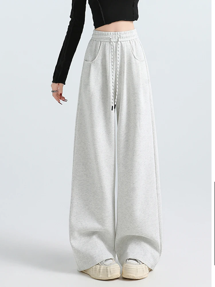 

Женские широкие брюки с высокой талией, свободные повседневные брюки, корейская уличная мода, прямые брюки, спортивная одежда в студенческом стиле