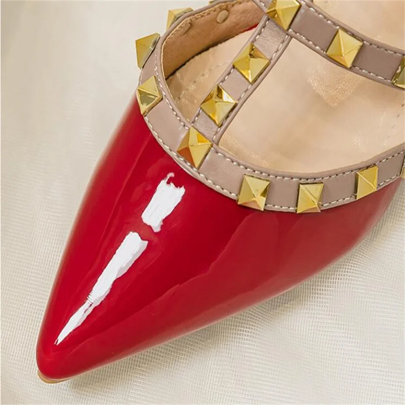 Summer New Pointed Low Heel Slippers Female Rivets Package Head Lazy Outside Wear Sandals Large Size 35-43