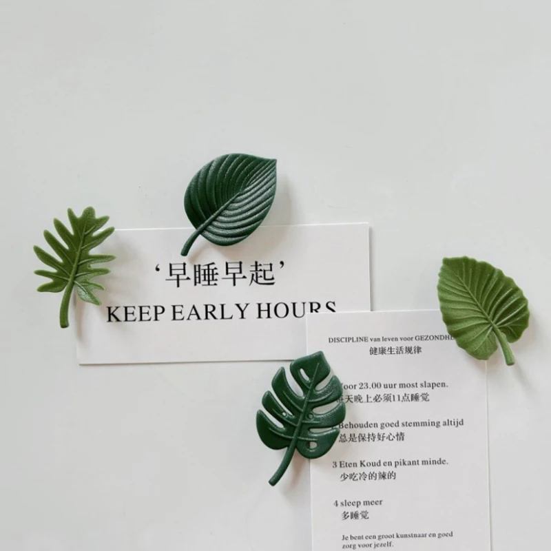 4Pcs Fridge Magnets ABS Mini Refrigerator Stickers Waterproof Fixing Refrigerator Magnets Tropical Leaves Fridge Stickers