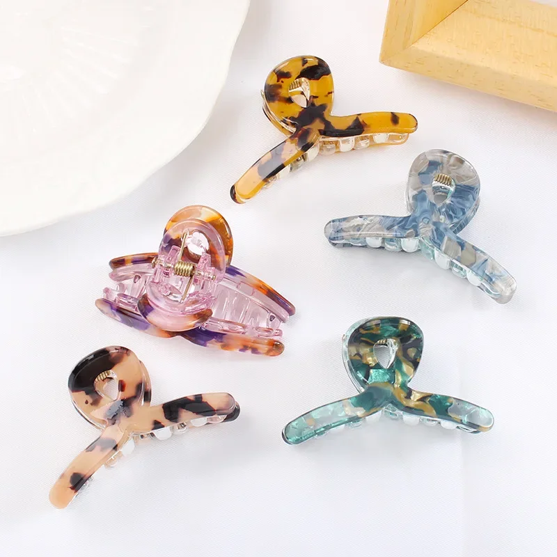 Bgffuy Mini Solid Color Leopard Print Acrylic Cross Crab Claws Hair Clip Korean Fashion Girls Women's Hair Accessories