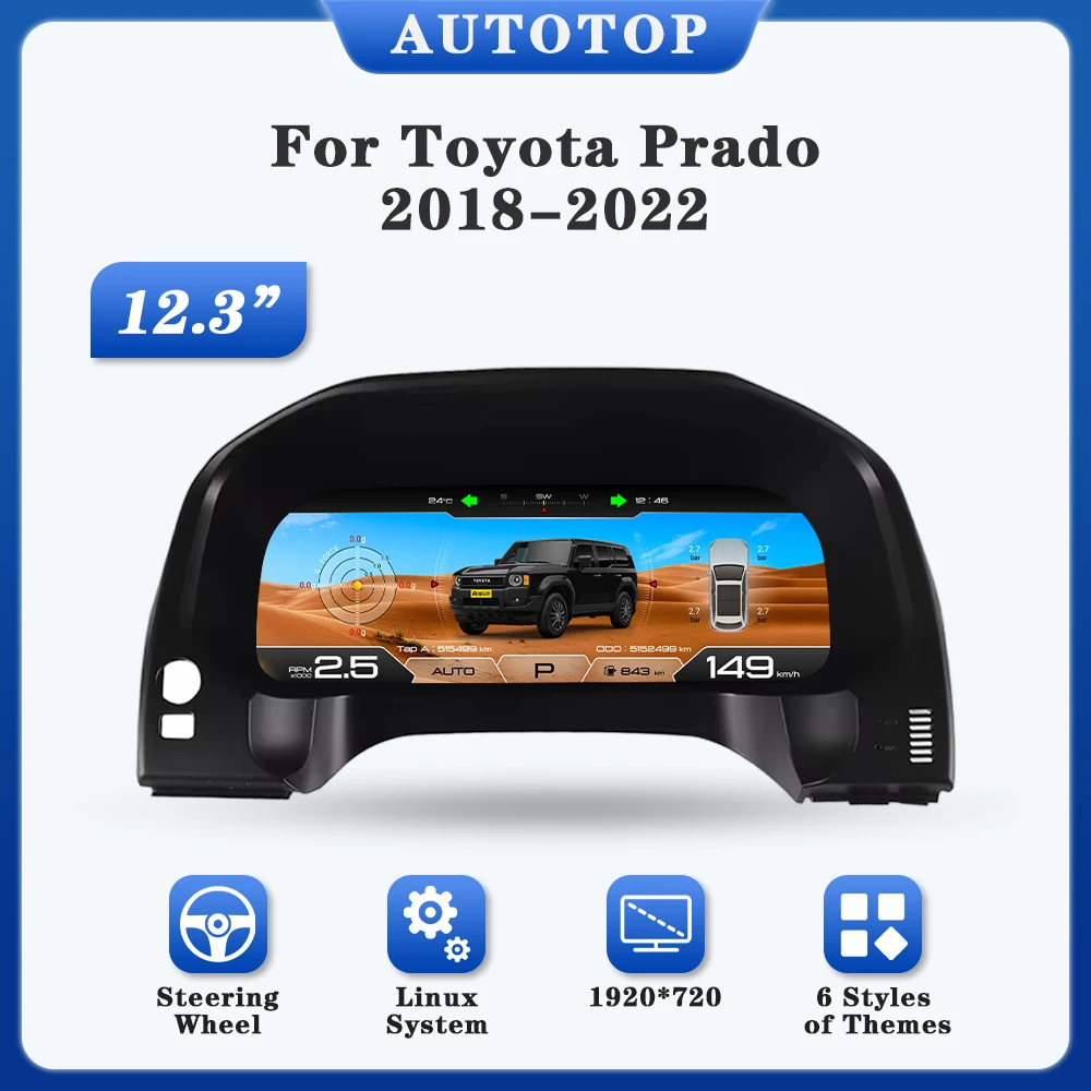 AUTOTOP 12.3 1920*720 Pannello strumenti indicatore digitale per Toyota Prado 2018-2022 Tachimetro Cluster Linux LCD Cruscotto