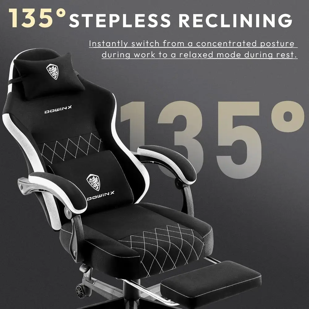 Ergonomic Breathable Fabric Gaming Chair with Lumbar Support, Adjustable Height and Footrest for Adults, Black view 4