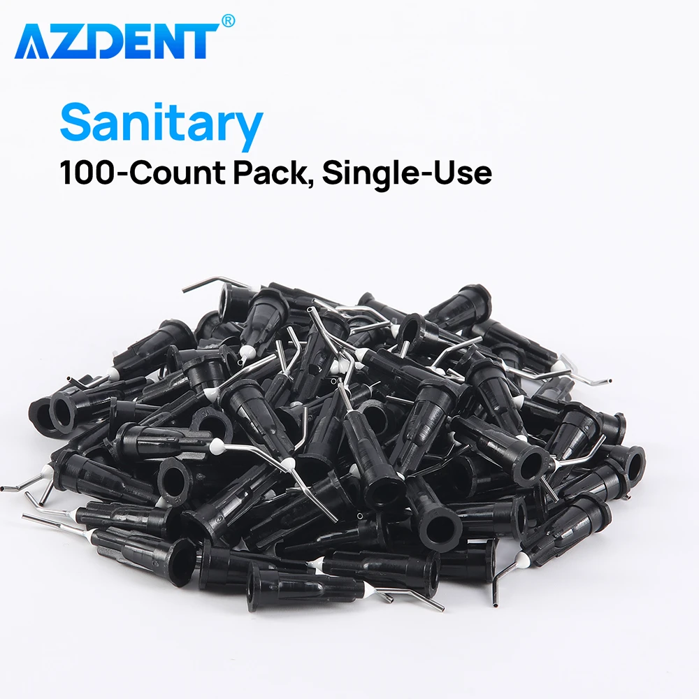 ทันตกรรม Pre Bent Dispensing TIP AZDENT 100 ชิ้น/แพ็ค Irrigator Bent เข็ม Etchant เรซิ่นกระแสเงินสดคอมโพสิตเคล็ดลับทิ้ง Applicator