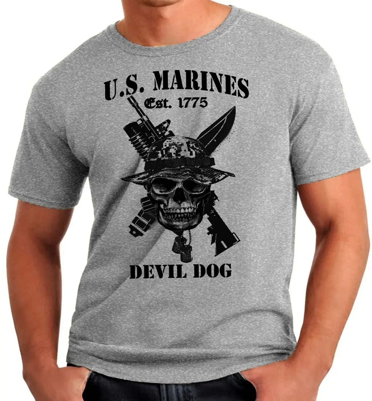 Sempre Fidelis. Camiseta veterinária do cão diabo do corpo dos fuzileiros navais dos EUA. Algodão de alta qualidade, top respirável, camiseta casual solta S-3XL