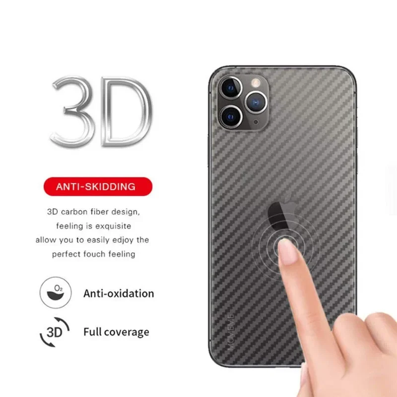 Película trasera transparente de fibra de carbono para IPhone, película protectora para iphone 12 Mini, XS MAX, 15, 14, 13, 12, 11 Pro Max, 16Plus,