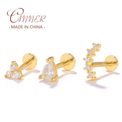 2pcs 피어싱 Aretes 925 스털링 실버 스터드 귀걸이 블링 지르콘 스타 문 눈 미니 작은 연골 귀걸이 여성 Jewerly