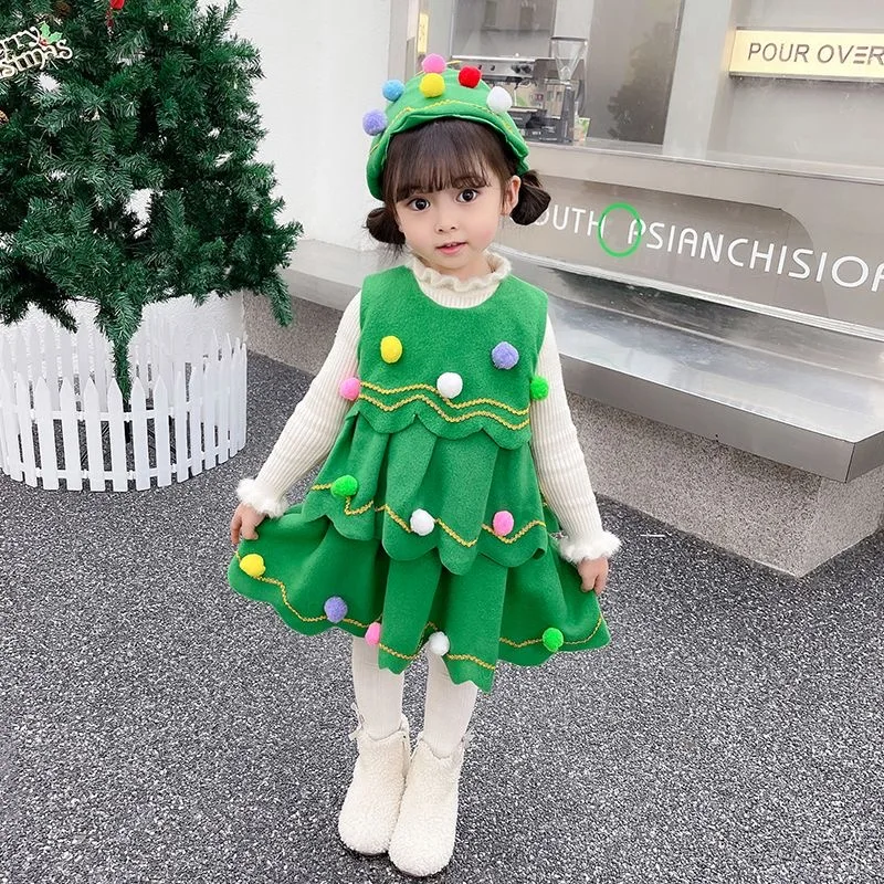 2025 Christmas Tree Costume Girl Christmas Children Adult Christmas Tree Dress Adult Parent Child Christmas Role Playing Dress