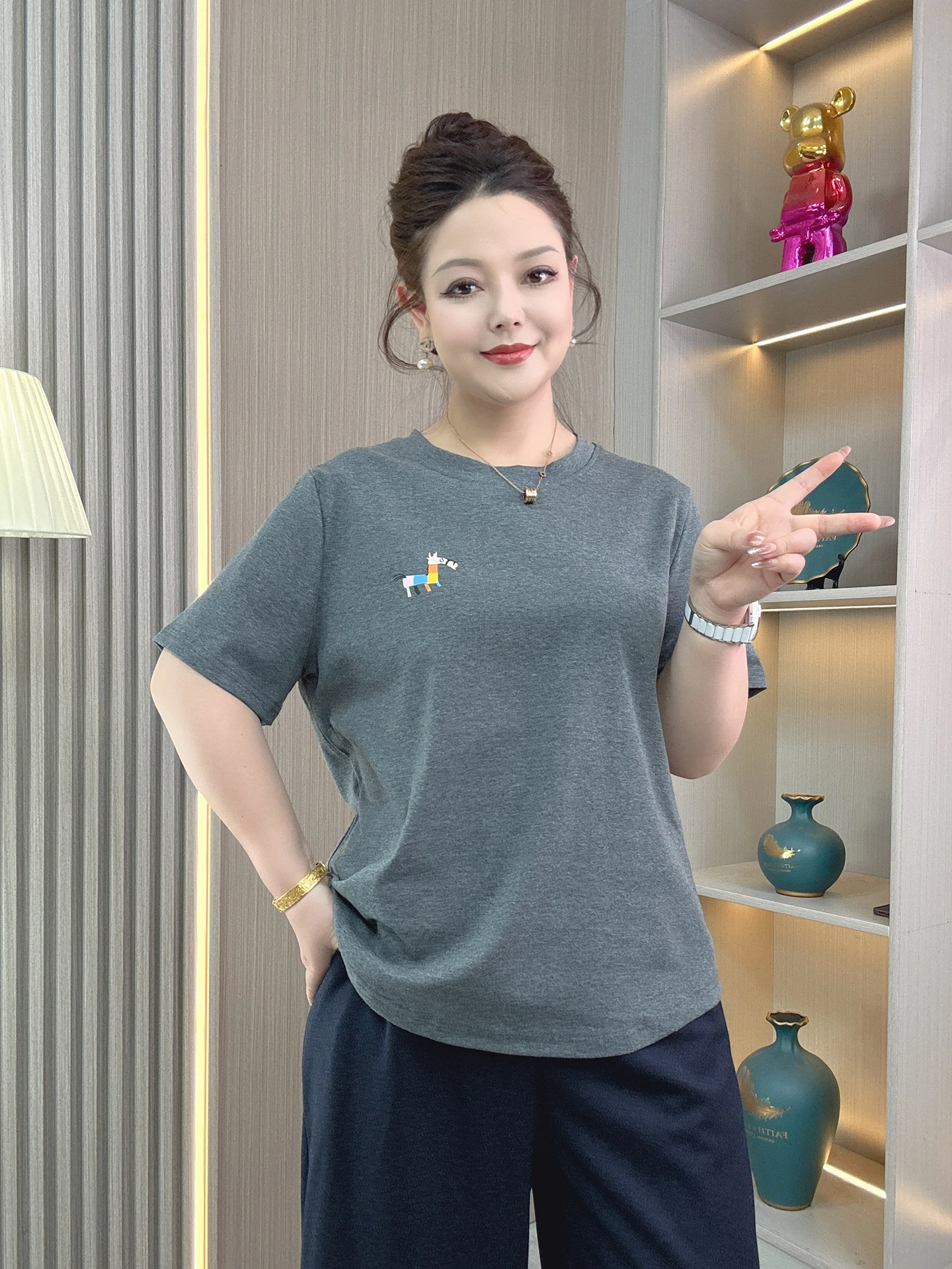 

plus Size Women's T-irt Summer New Sle Dog Print ort Sve Loose Casual Slim round Ne Top Trendy Cotton Blend