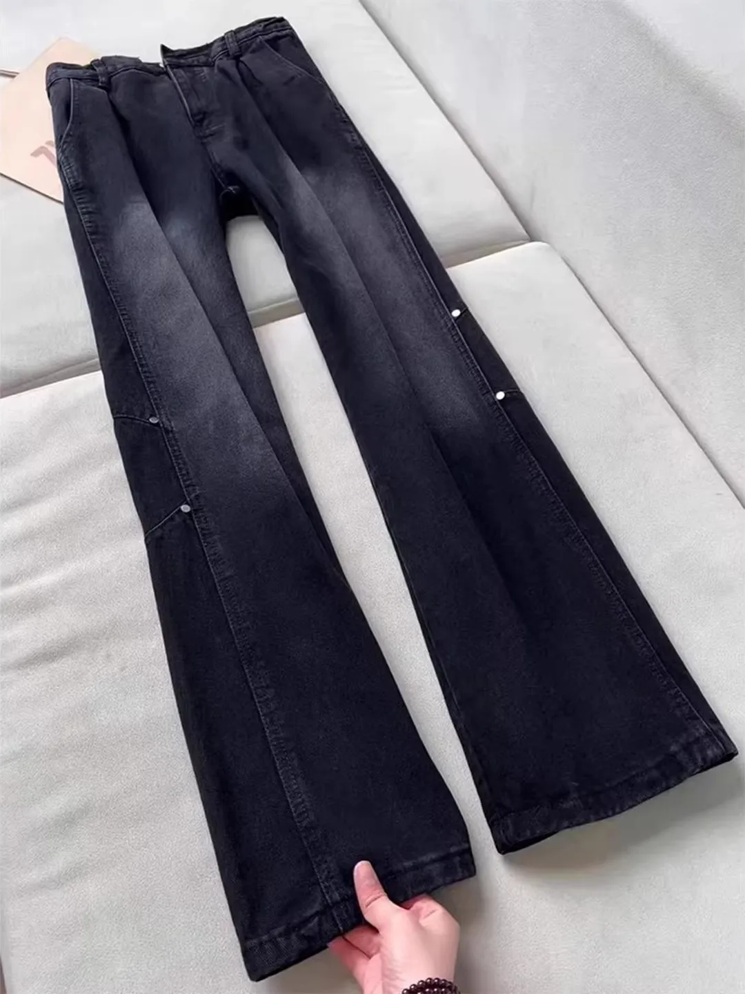 

Американские джинсы-клеш с заклепками, мужские, зауженные, весна-лето, стильные, премиум-класса, молодежные, износостойкие