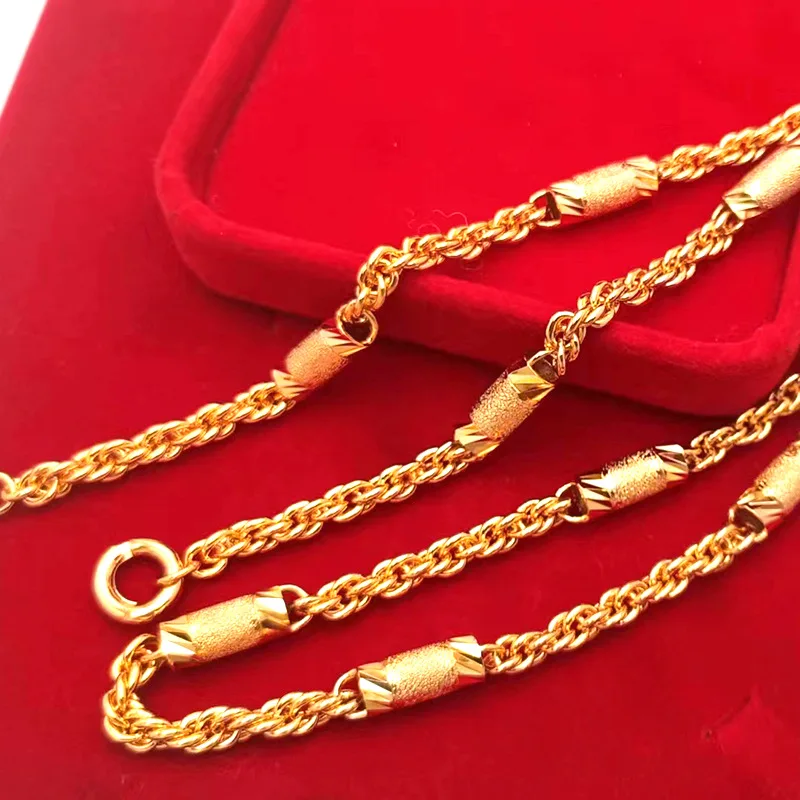 9999 gold 6mm round twisted chain necklace string necklace for men and boys chain