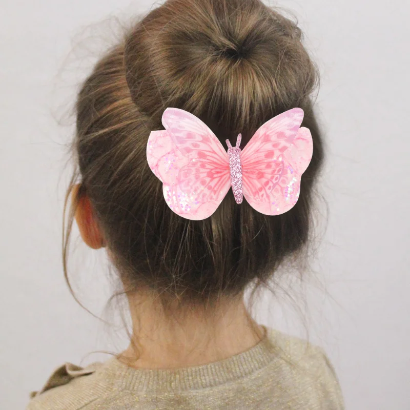 3inch Colorful Glitter Butterfly Hair Clips Cute Hairpins For Women Girls Yarn Hair Bows Hairgrip Barrettes Hair Accessories