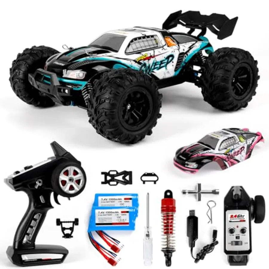 

RC Car 1/16 Scale 4WD Brushless High-Speed Remote Control Car, All-Terrain Off-Road Truck, Black/Red, 65+ mph Speed, Durable AB