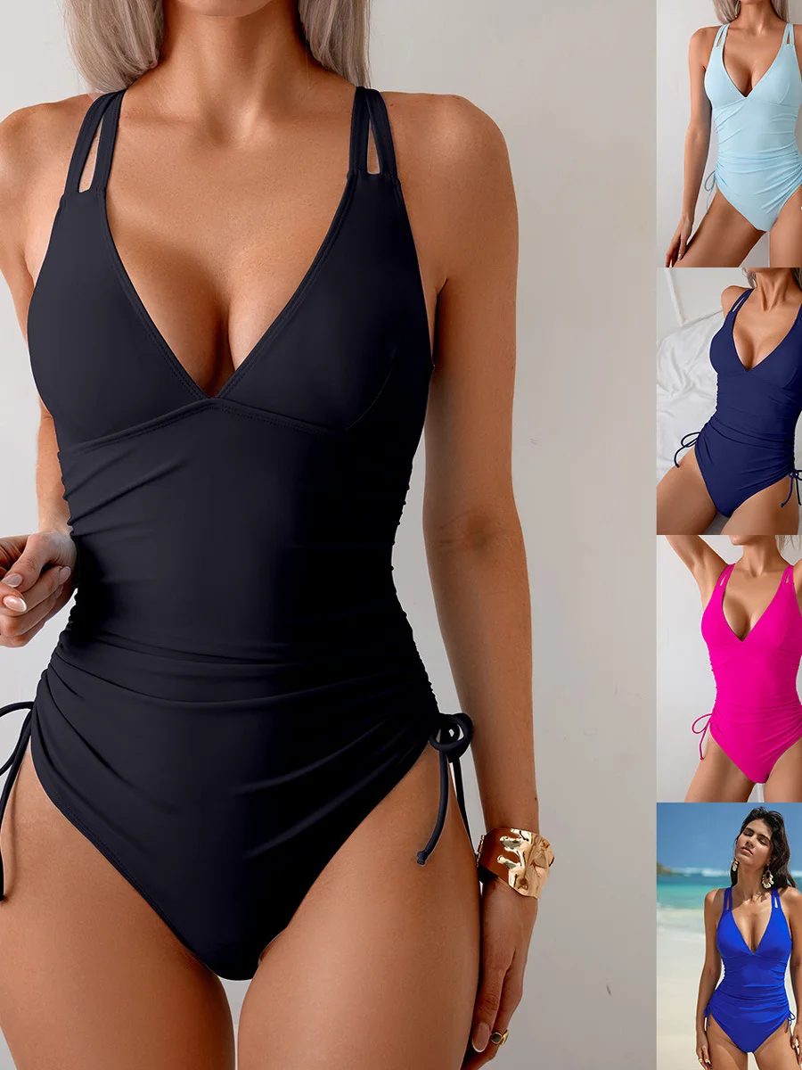 

Women's One-Piece Swimsuit Pure Color Bikini Jumpsuit Swimming Suit Nylon Fabric No Sve Fixed Chest Pad e Design
