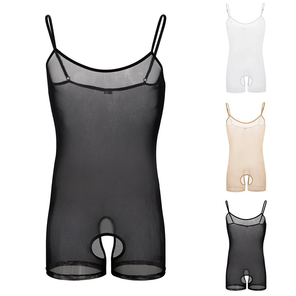 

Mens Mesh Sleeveless Jumpsuit Stretchy Bodysuit Sexy Elastic Underwear Leotard Panties See Through Bodycon Bodystocking