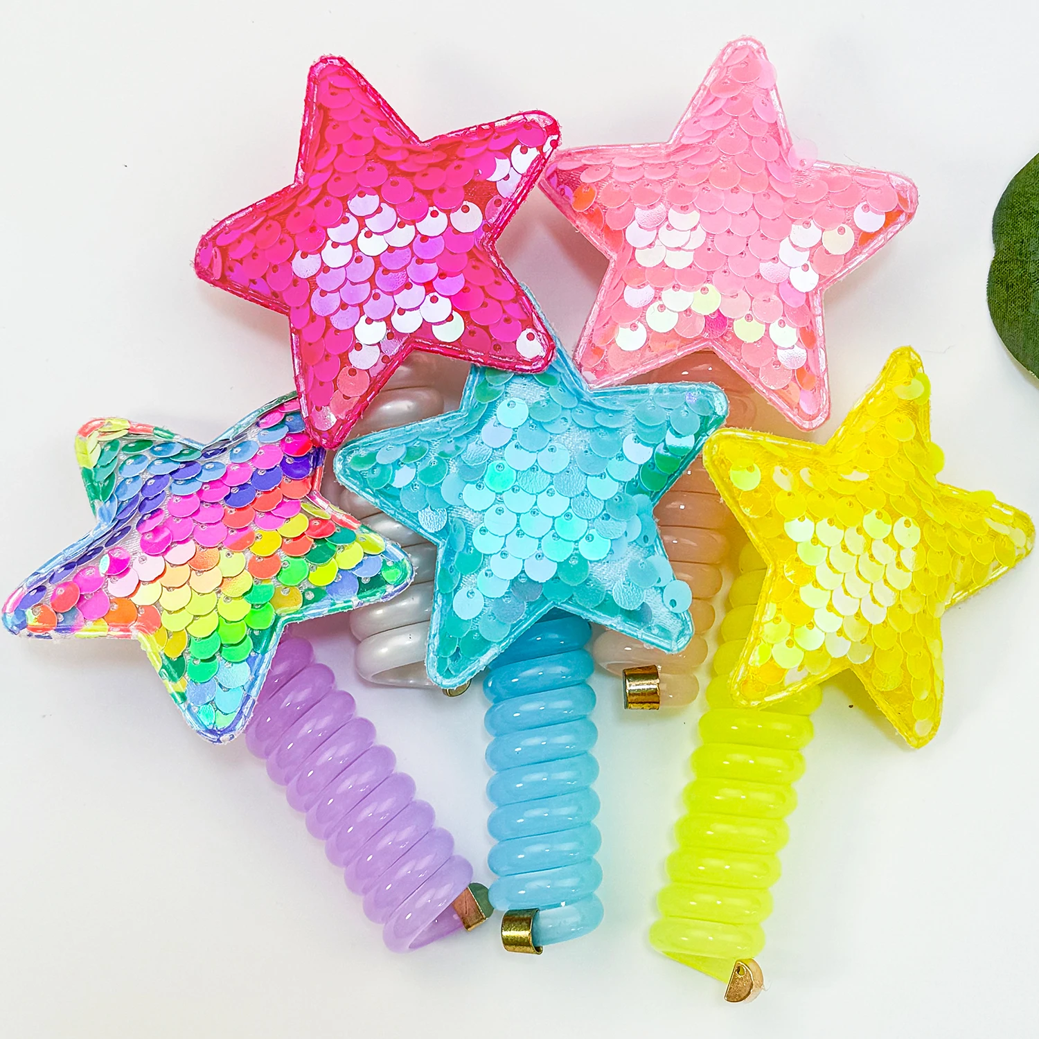 Girls Elastic Star Hair Rope Cute Candy Color Telephone Wire Line Elasticity Rubber Band For Kid Scrunchies Headbands Headwear