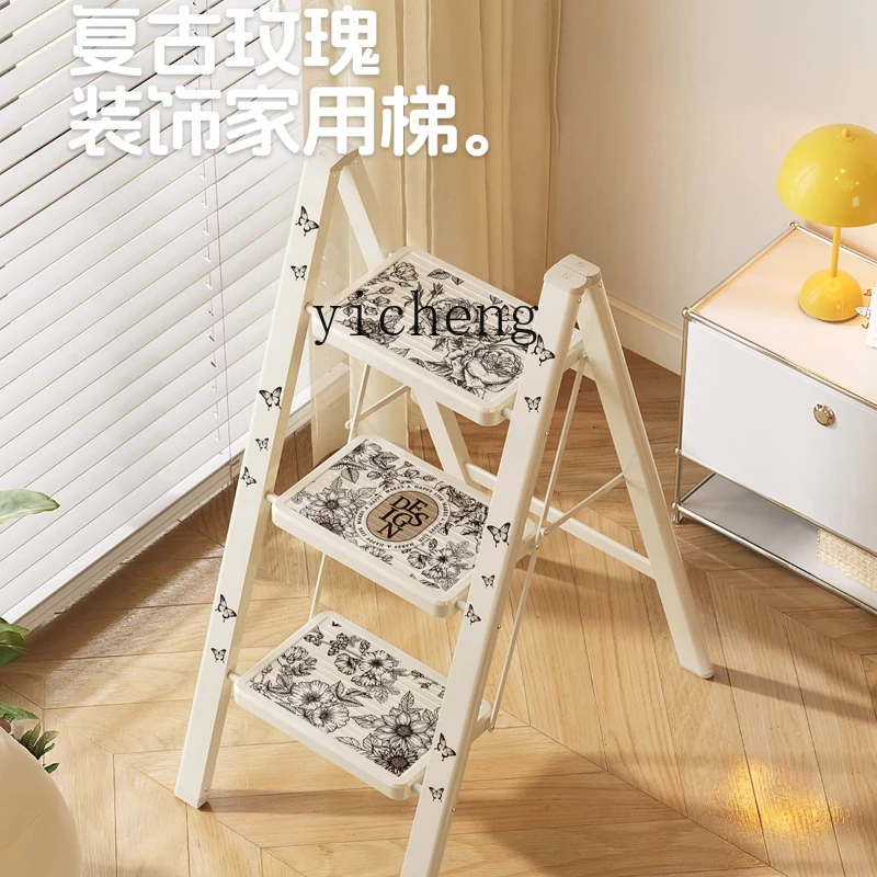 household ladder cream wind light folding ladder telescopic thickened multifunctional housewarming ladder stool