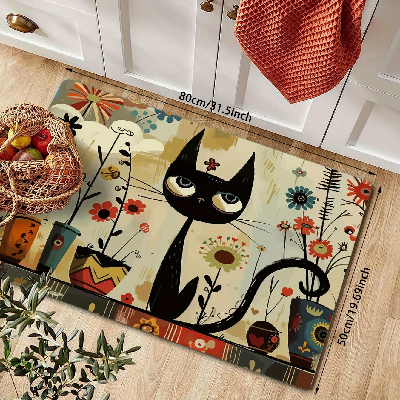 VIKAMA 1/2 Stück Bodenmatte mit Cartoon-Katzenmuster, rutschfest und wasserabsorbierend, für Eingang, Küche und Badezimmer, Heimdekoration