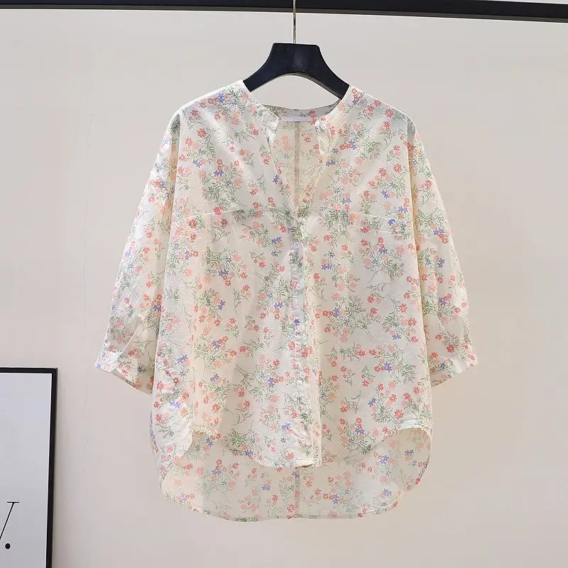 

2024 Summer O Neck Lantern Long Sleeve Loose Blouses Shirts Tops Vintage Boho Floral Print Chiffon Shirts Women's Shirt W11