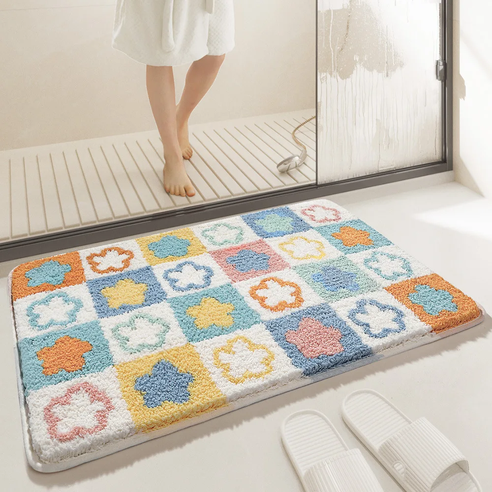 Flocking Simple Pattern Design Bathroom Toilet Absorbent Non-Slip Carpet Dress Up Room Art Design Doormat Soft Bedside Rug