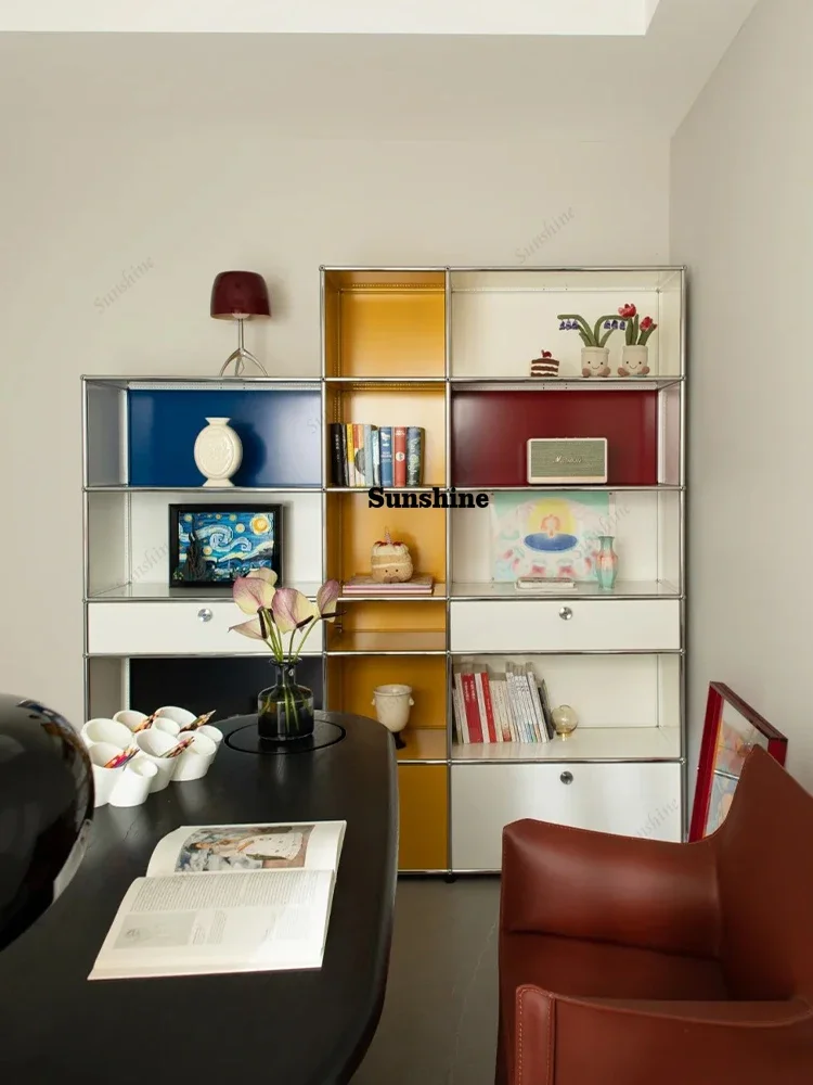 

Bookshelf Display Cabinet Storage Stainless Steel Metal Corner Shelf Display Bookcase Furniture Living Room FT