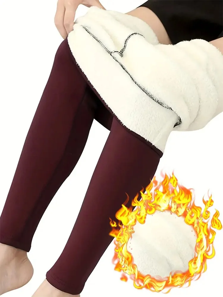 Women Winter Leggings High Waist Thick Wool Pants Warm Velvet Thick Thermal Pants Fleece Legging Pocket Leggings