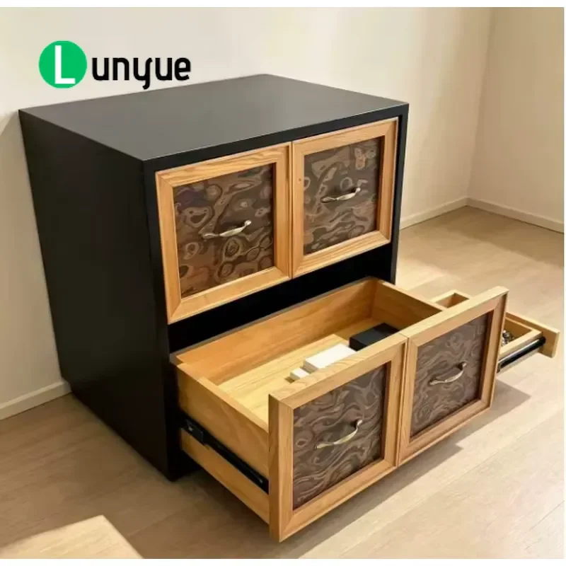 Medieval Style Solid Wood TV Cabinet 4 Compartments Hidden Lockers Simple Retro Living Room Media Console Furniture Storage