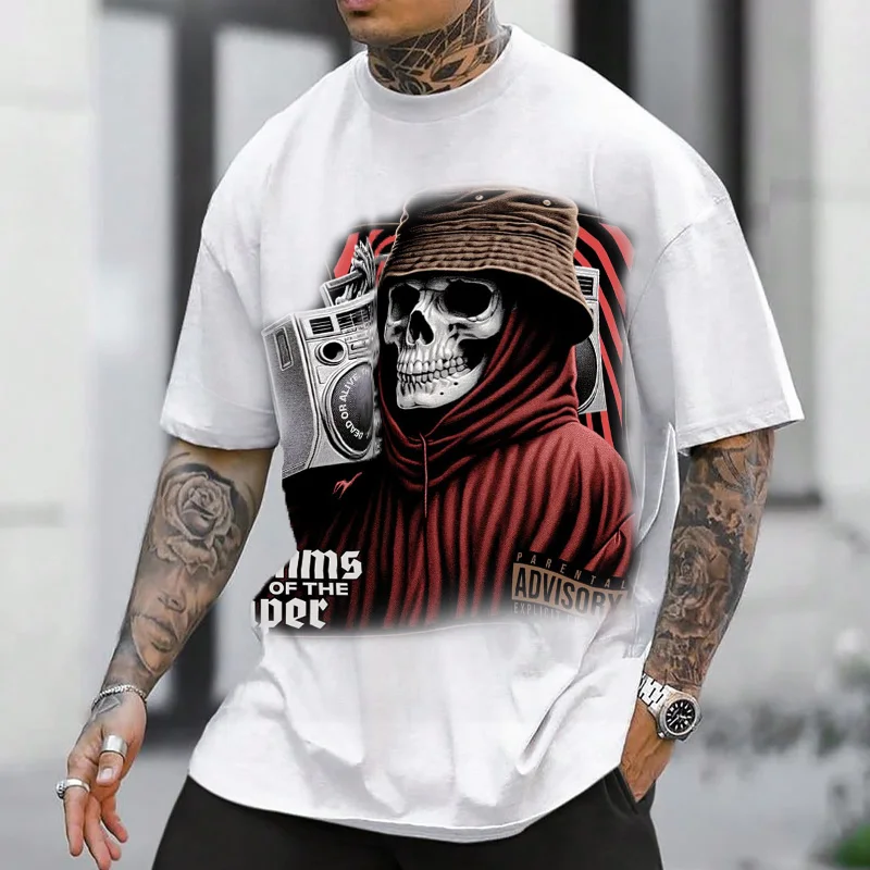 Motorcycle Skull T-shirt Men 3D Print Short Sleeve Vintage Classics TShirt For Mens Street Ride Biker Shirts Tops Tee Shirt