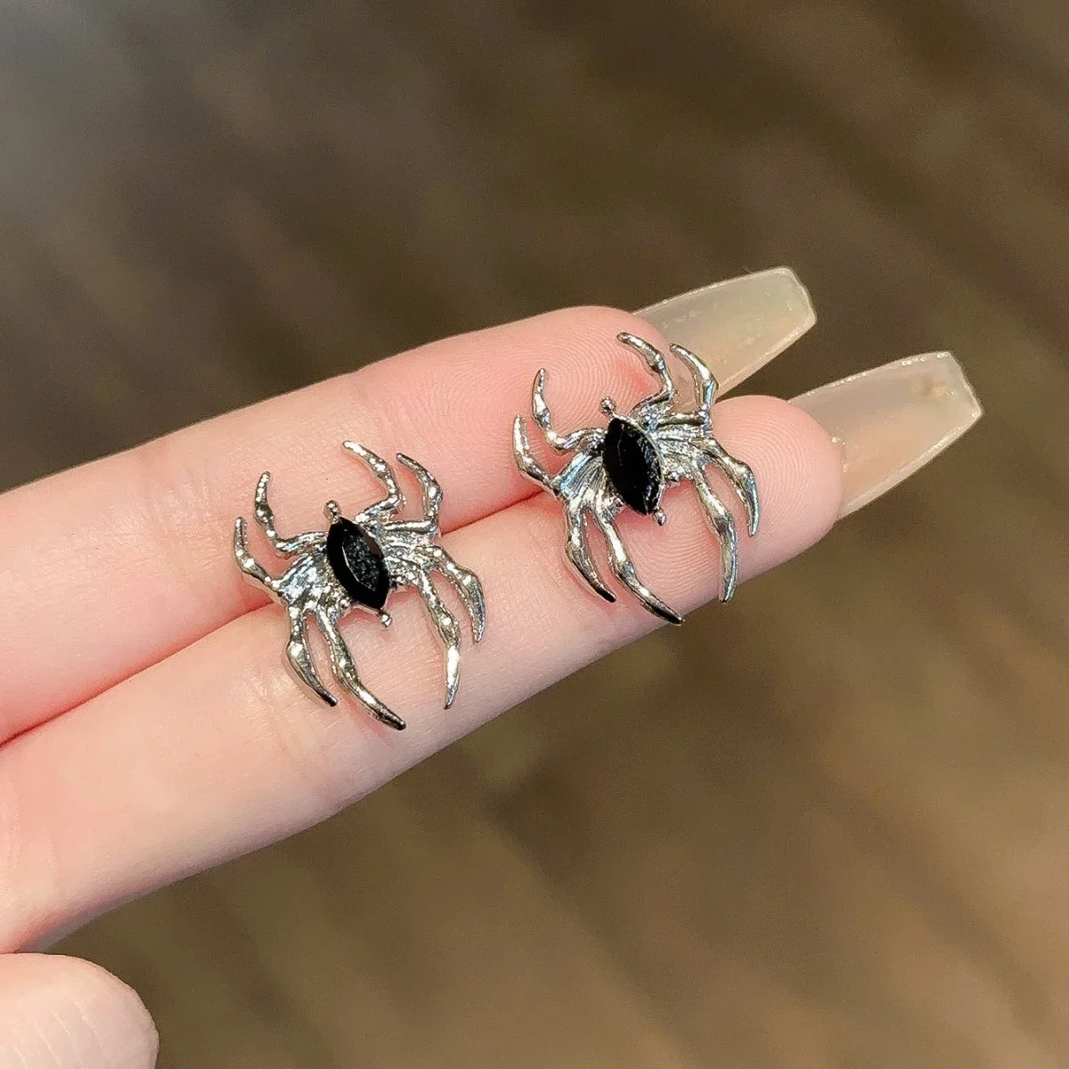 Punk Stainless Steel Spiders Stud Earrings Black Earrings for Men and Women Vintage Hip Hop Rock Piercing Ear Jewelry image 2