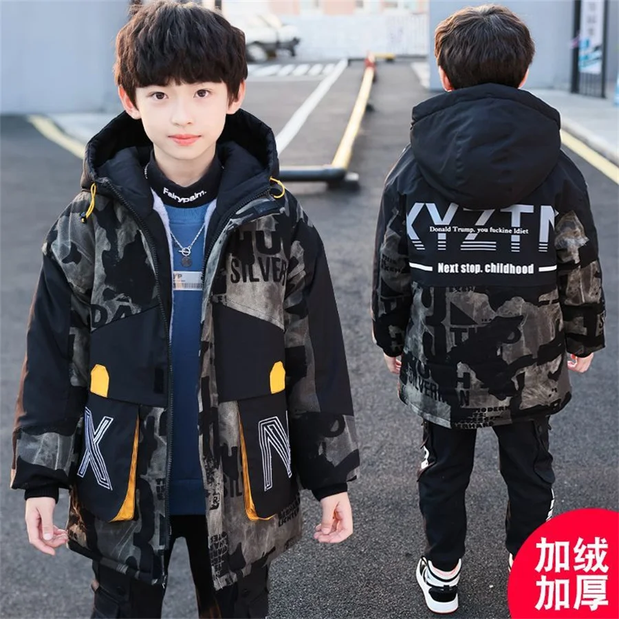 Winter Boy Coat Baby parka Hooded Cotton Plus Velvet Thicken Warm Camouflage Jacket Children Outwear Kids Clothes boys clothing