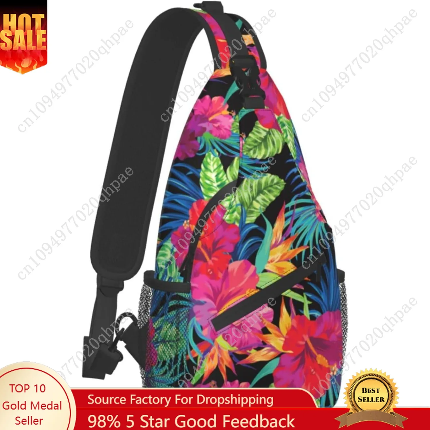 

Tropical Hawaiian Flower Sling Bag Crossbody Travel Hiking Chest Backpack Shoulder Daypack for Men Women