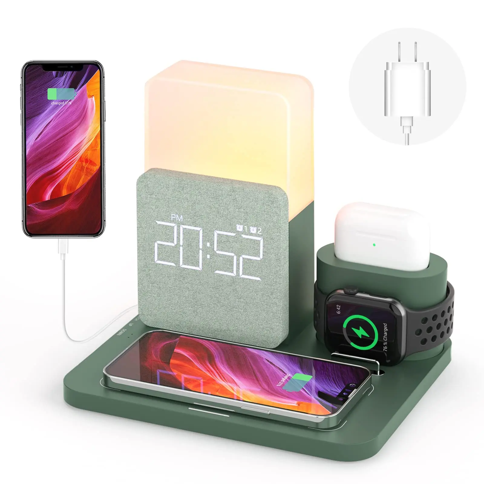 

15W Wireless Charging Station 4 in 1 Watch Charger Alarm Clock Phone Holder Upgraded Dock Station for IPhone 13 14 Airpot Iwatch