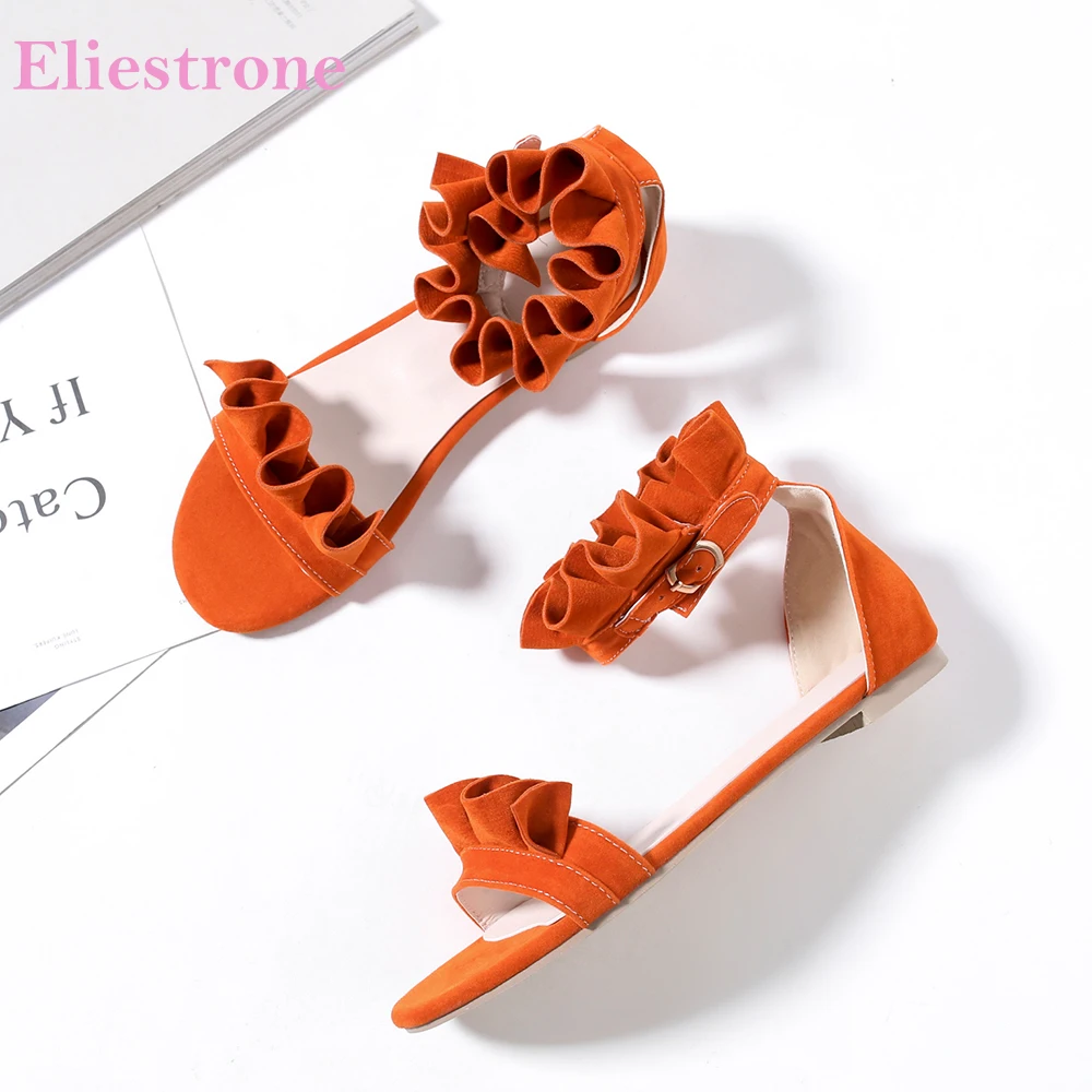 

Casual Orange Women Sandals Flat Lady Ruffles Shoes Oversize Plus Big Small Size 14 31 43 49 52 Round Toe