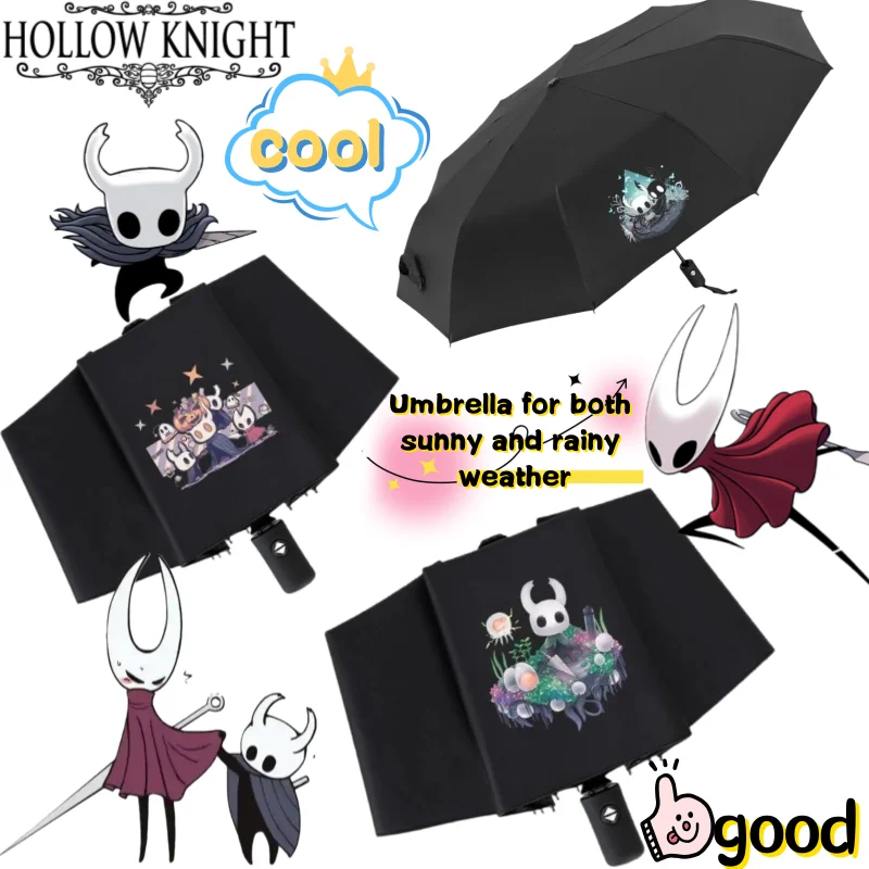 

Зонт Hollow Knight Hornet, креативный высокоцветный зонт с мультяшным принтом, утолщенный черный резиновый складной солнечный и дождливый зонт