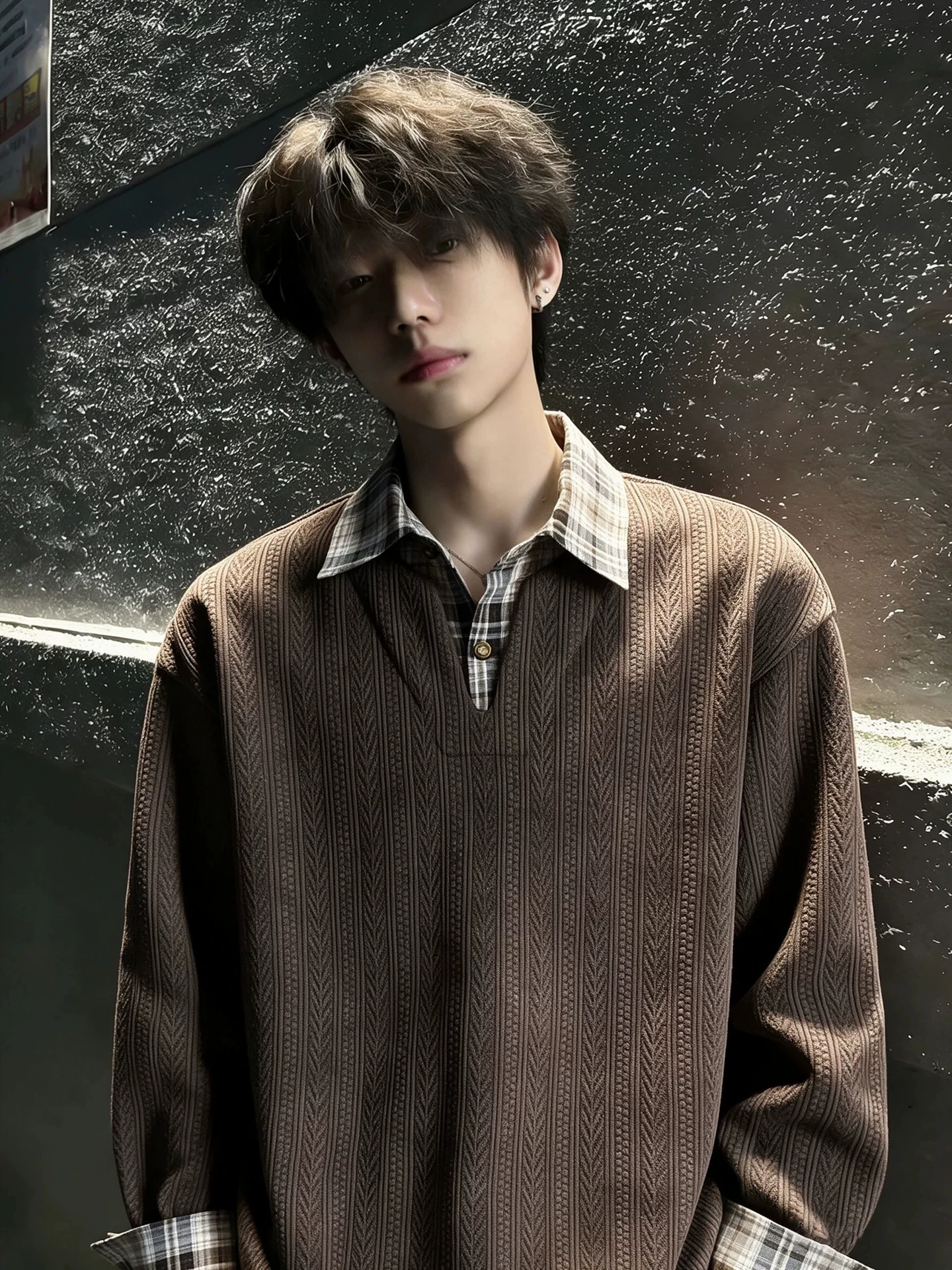 Men's Long Sleeve  Sweatshirt Autumn Season American Retro Wheat Spike Pattern Patchwork High-End Feelings Shoulder Level...