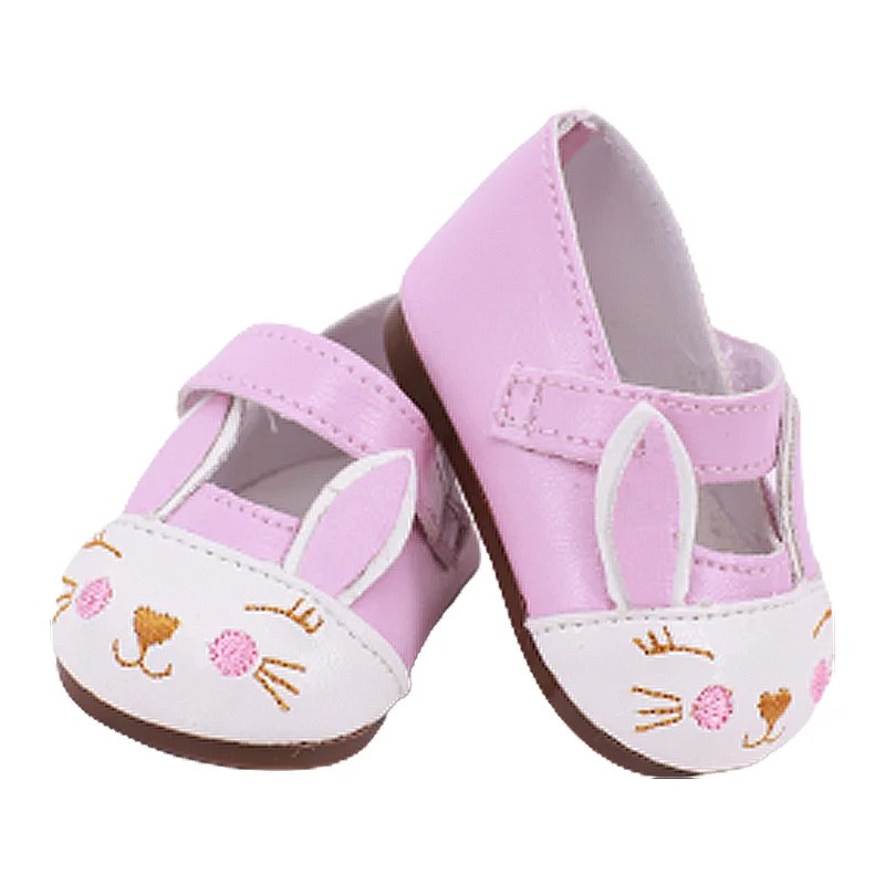 7Cm Handmade Cat PU Buckle Shoes For 18Inch American Doll 43cm Reborn Baby Doll Shoes Accessories Our Generation Girls Toy Gift